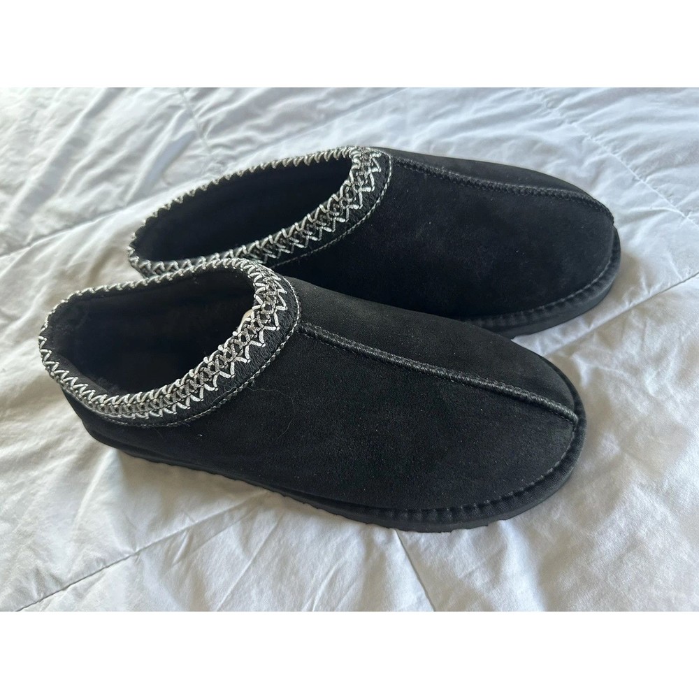 Women’s Black Suede Cozy Clogs Slip-On Slipper Shoes Size 9